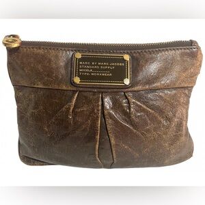 Marc by Marc Jacobs Brown distressed Leather pouch clutch make up bag
